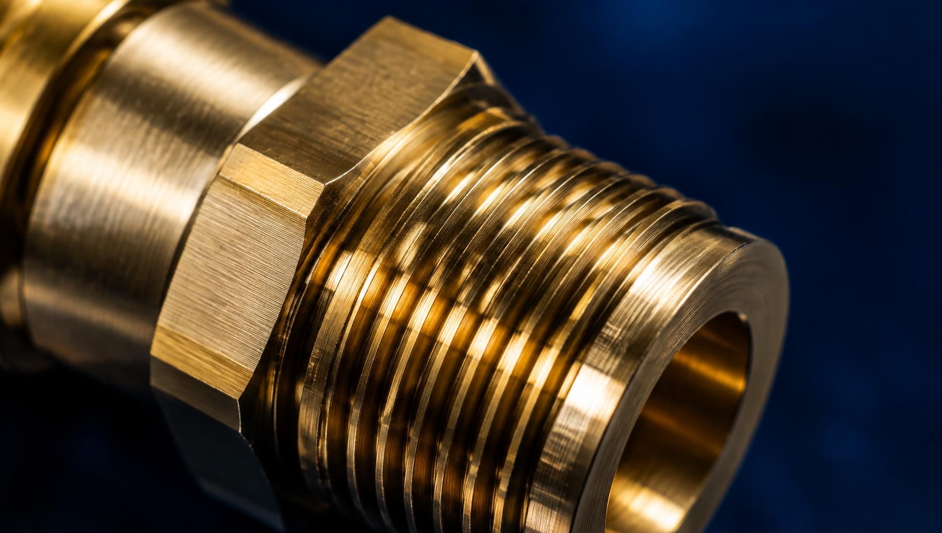 Macro detail of machined brass threads